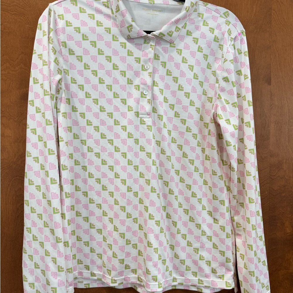 Tory Sport Pink and Green Patterned polo Shirt